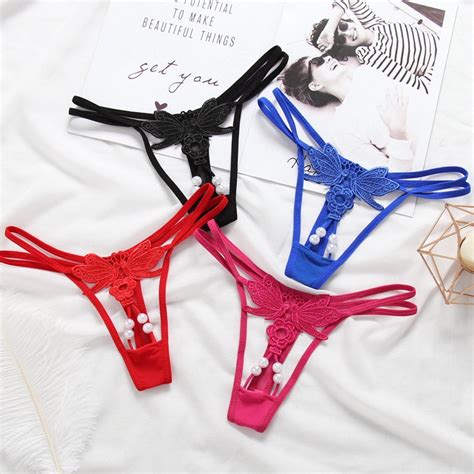 Women Underwear G String Hollow Out Embroidery Low Waist Pearl Sexy