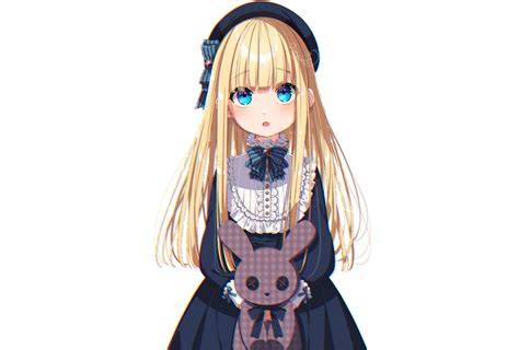 Wallpaper Gothic Anime Girl Teddy Bear Blonde Aqua Eyes Loli Long