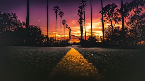 Фото Лос Анджелес закат Los Angeles California Road Palms Sunset