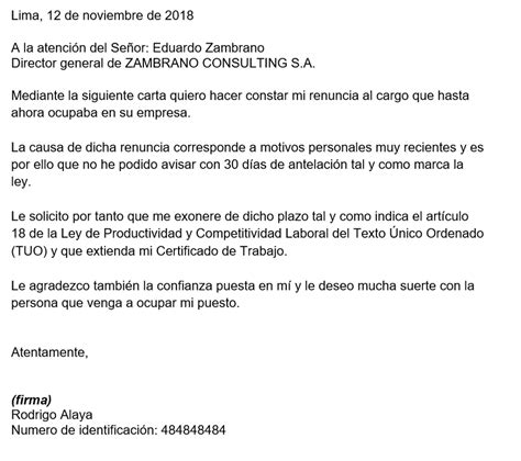 Pin En Carta De Renuncia