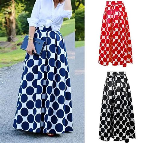 retro big polka dot print women casual party high waist long maxi skirt fashion casual in skirts