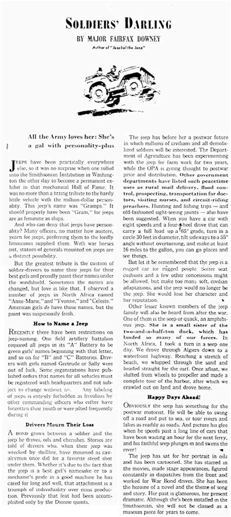 1944 Article Soldiers Darling By Major Fairfax Downey Ewillys
