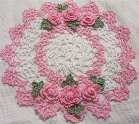 Pink Roses Crocheted Doily By Aeshagirl Crochet Rose Crochet Flower