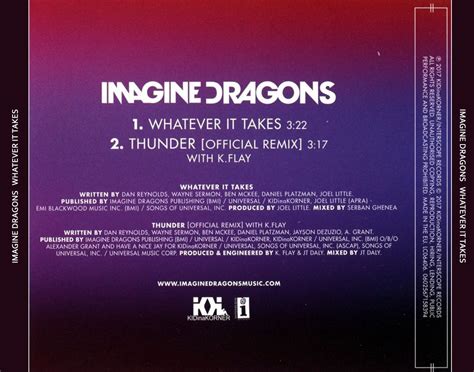 Carátula Trasera De Imagine Dragons Whatever It Takes Cd Single