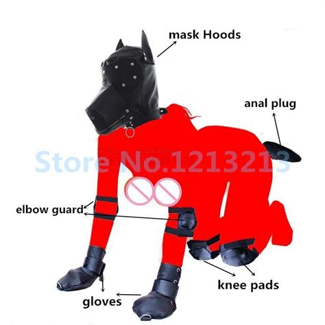 Bdsm Dog Slave Adult Games Mask Hood Bondage Gloves Elbow Pads Knee