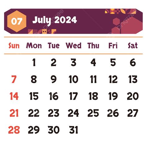 Creative Calendar 2024 July Month Geometric Vector Calendar Calendar