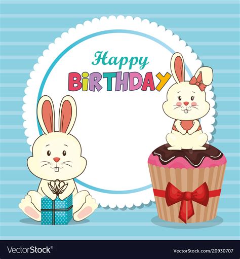 Happy Birthday Card With Cute Rabbit Royalty Free Vector