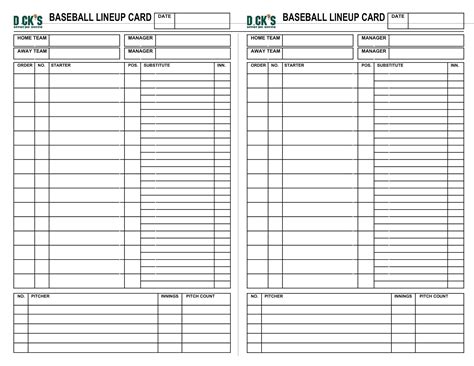 Free Printable Blank Baseball Lineup Templates [PDF] Online