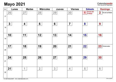 Calendario Mayo 2021 En Word Excel Y Pdf Calendarpedia