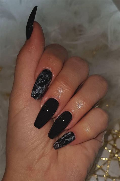 50 Trendy Black Marble Nails You Must Try Tiger Feng