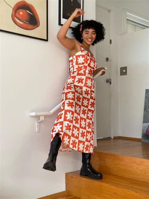 Lisa Says Gah X Kjp Sloane Midi Slip Dress Orange Daisy Check Kj