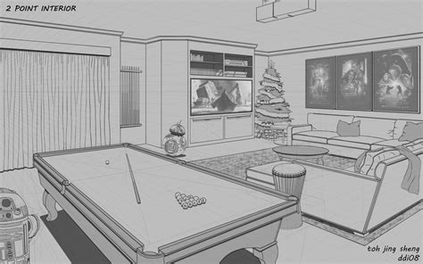 2 Point Perspective Of Interior Living Room By Captainchihuahua On