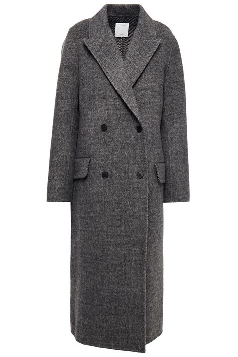 Sandro Juno Double Breasted Brushed Wool Blend Felt Coat In Gray Lyst