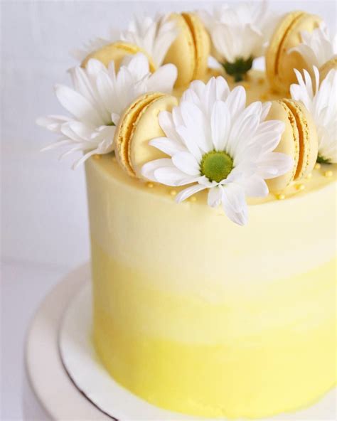 Yellow Ombré Cake With Flowers And Macaroons Macaroon Cake Yellow
