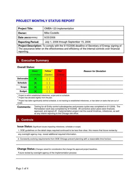 Professional Monthly Project Status Report Template Doc Example Continuo