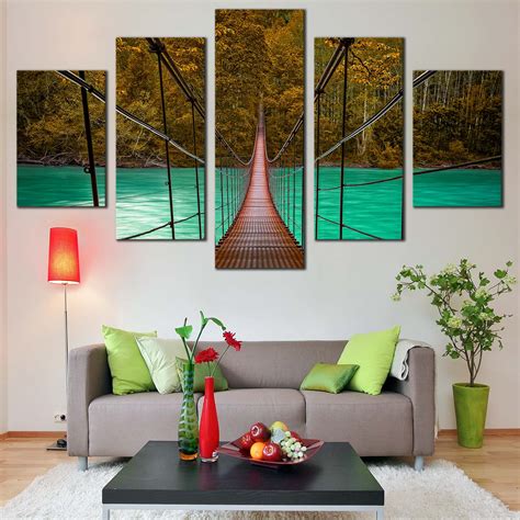 Golden gate bridge canvas painting wall art nordic posters and prints home decor. Bridge Sea Canvas Wall Art, Green Park River 5 Piece ...