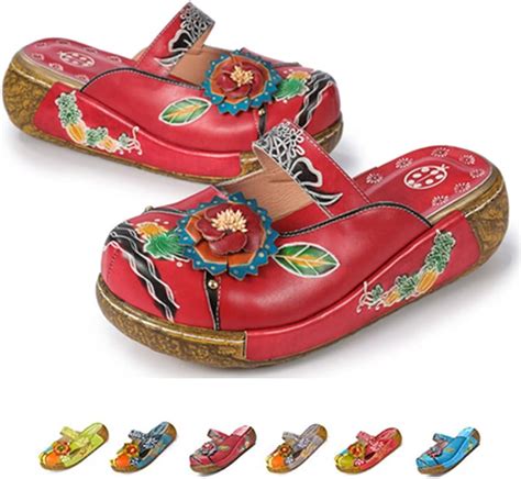 Gracosy Womens Colorful Leather Slipper Backless Slip Ons Vintage