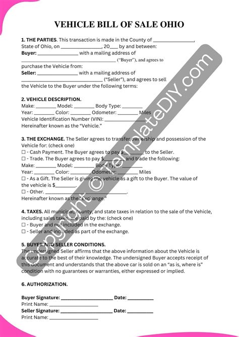Vehicle Bill Of Sale Ohio Form Template Blank In Pdf And Word In 2022
