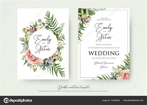 Green foliage garden party invitation. Floral Wedding Invitation elegant invite, thank you, rsvp ...