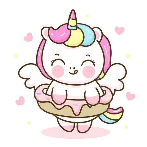 Premium Vector Cute Unicorn Pegasus With Valentine Donut Kawaii Cartoon