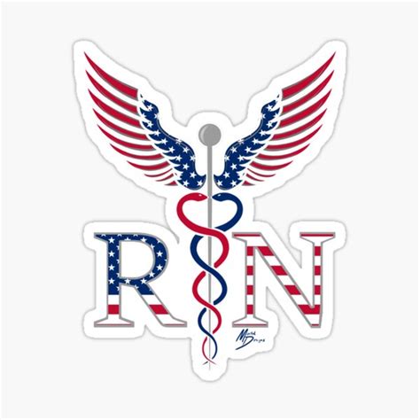 Rn Nurse Caduceus Symbol In Patriotic American Flag Red White And