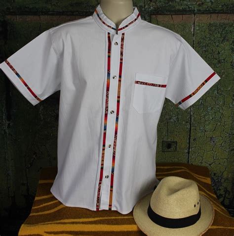 Latin American Mens Guayabera Shirt Bright White Mandarin Collar Made