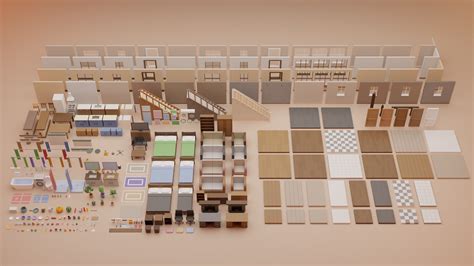 3d Model Low Poly Modular Interior Pack Vr Ar Low Poly Cgtrader