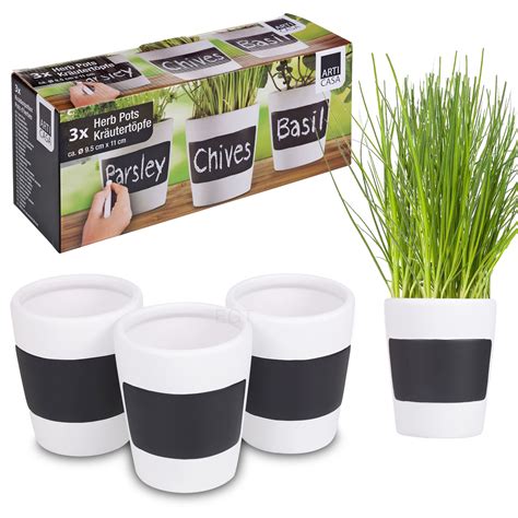 It comes with everything a gardener needs to grow an herb garden from seed. 3 x Ceramic Herb Plant Pots + Chalk Board Home Kitchen ...