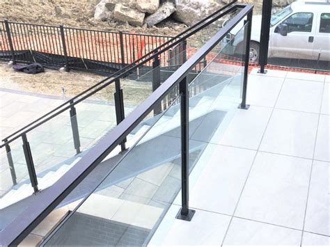 Tempered Glass Railing System Straight Stair Great Lakes Metal Fabrication