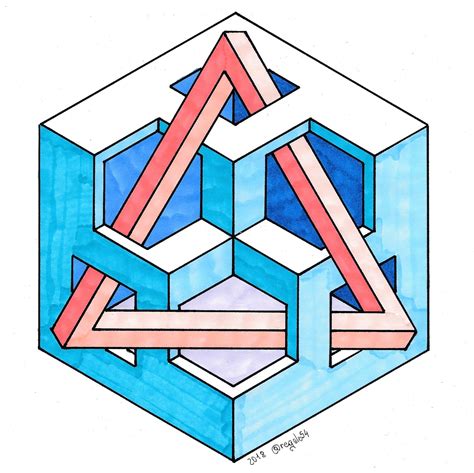 Isometric Penrose Triangle Hexag Geometry Symmetry Handmade