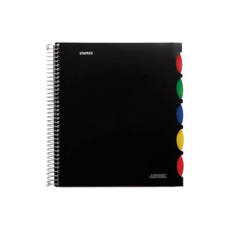 Staples Accel 5 Subject Notebook 85 X 11 College Ruled 150 Sh Black