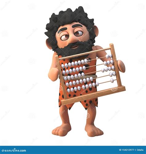 Stone Age Caveman Character In 3d Holding An Abacus 3d Illustration