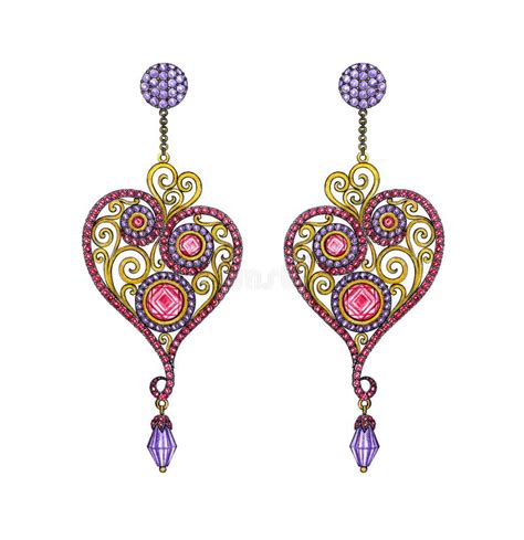 Jewelry Design Art Vintage Mix Heart Earrings Stock Illustration