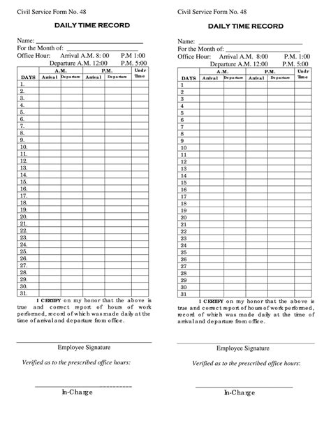 Daily Time Record Guidelines Printable Templates Free
