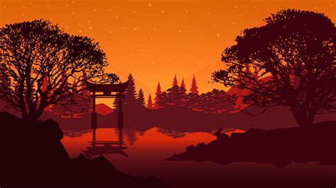 Download Japanese Art Of Sunset Wallpaper