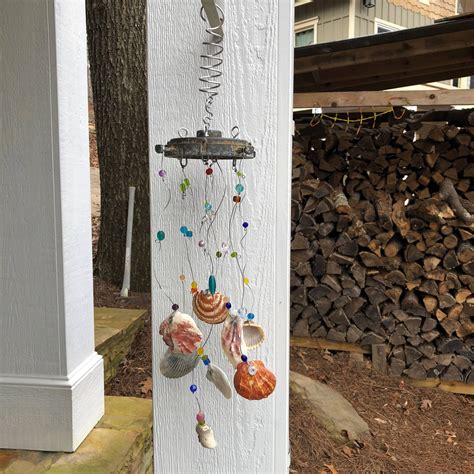 Seashell Wind Chime With Reclaimed Hardware And Glass Beads Etsy