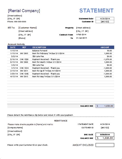 Rental Billing Statement Free Excel Templates And Dashboards