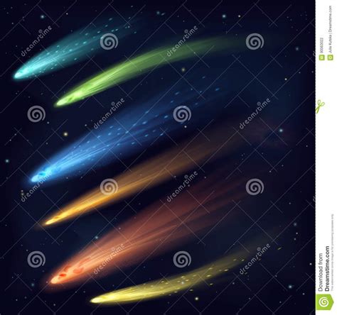 Different Meteors Comets And Fireballs Set In Galaxy Space Stock