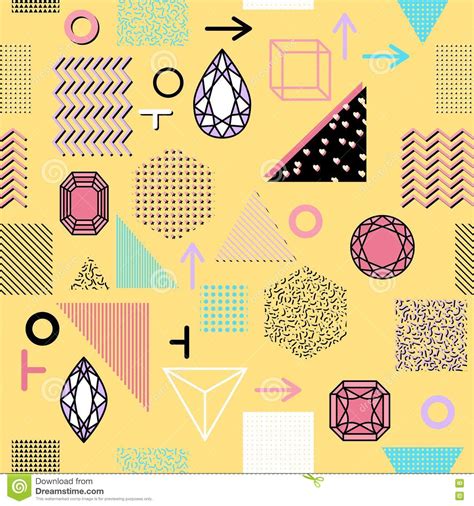 Trendy Geometric Elements Memphis Cards Seamless Pattern Retro Style