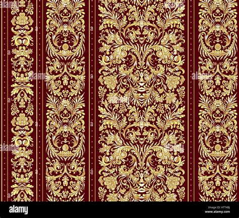 Striped Seamless Pattern On Baroque Style Golden Floral Wallpaper
