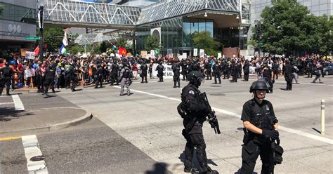 Heavy Police Presence As Right Wing Antifa Groups Rally In Portland