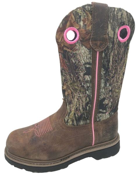 John Deere Western Boots Womens Stitched Cowboy Mossy Oak Pink Jd3298