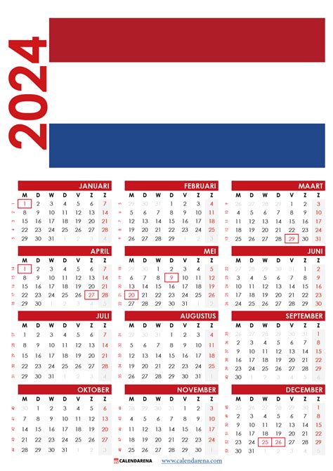 Kalender 2024 Met Weeknummers Nederland By Calendarena Medium
