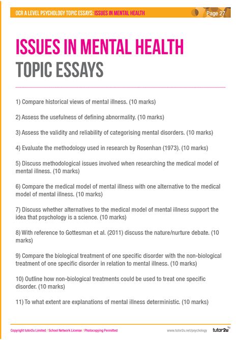 Issues In Mental Health Ocr A Level Psychology Psychology Tutor2u