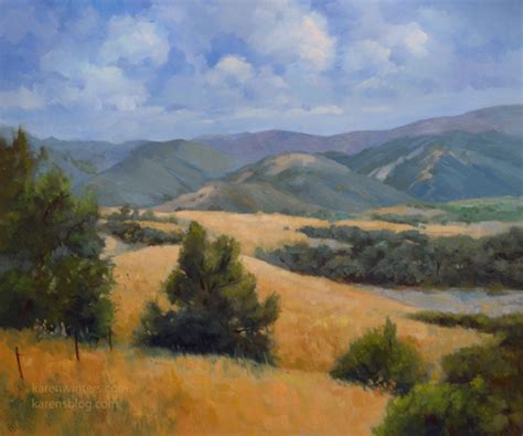 Rolling And Golden California Oak Tree Hill Landscape Oil Painting