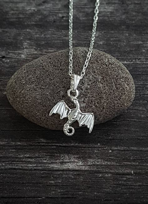 Silver Dragon Necklace Solid 925 Sterling Silver Dragon Pendant Charm