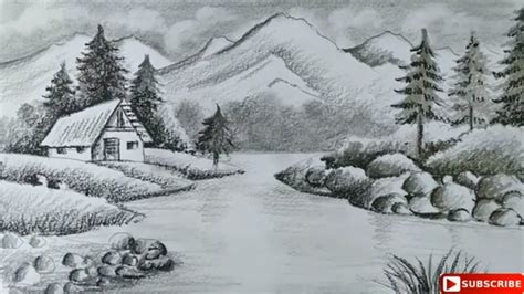 How To Draw Easy Pencil Sketch Scenery For Kids Landscape Hill Scenery