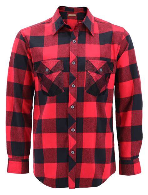 Mens Premium Cotton Button Up Long Sleeve Plaid Comfortable Flannel Shirt Red Black S