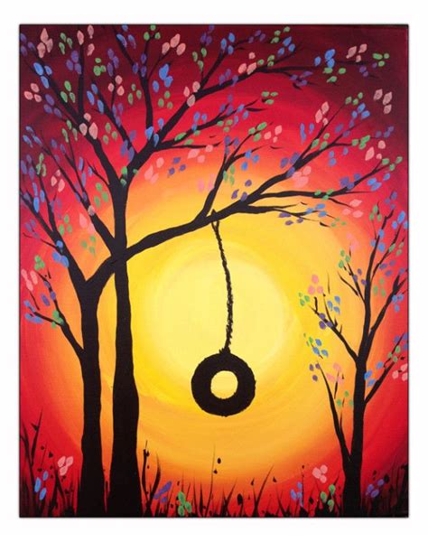 Tree Swinging In The Sunset Landscape Quilts Painting Crafts