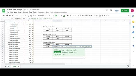 Sumifs By Date Range And Specific Criteria Google Sheets And Excel